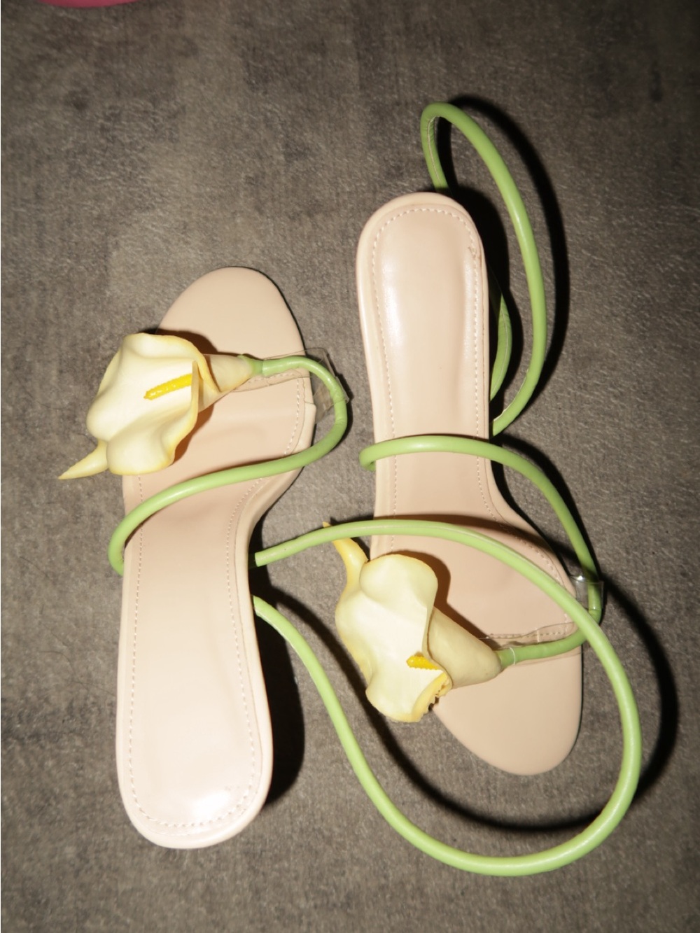 Women's Floral Strap Sandals in Pale Pink and Lime Green